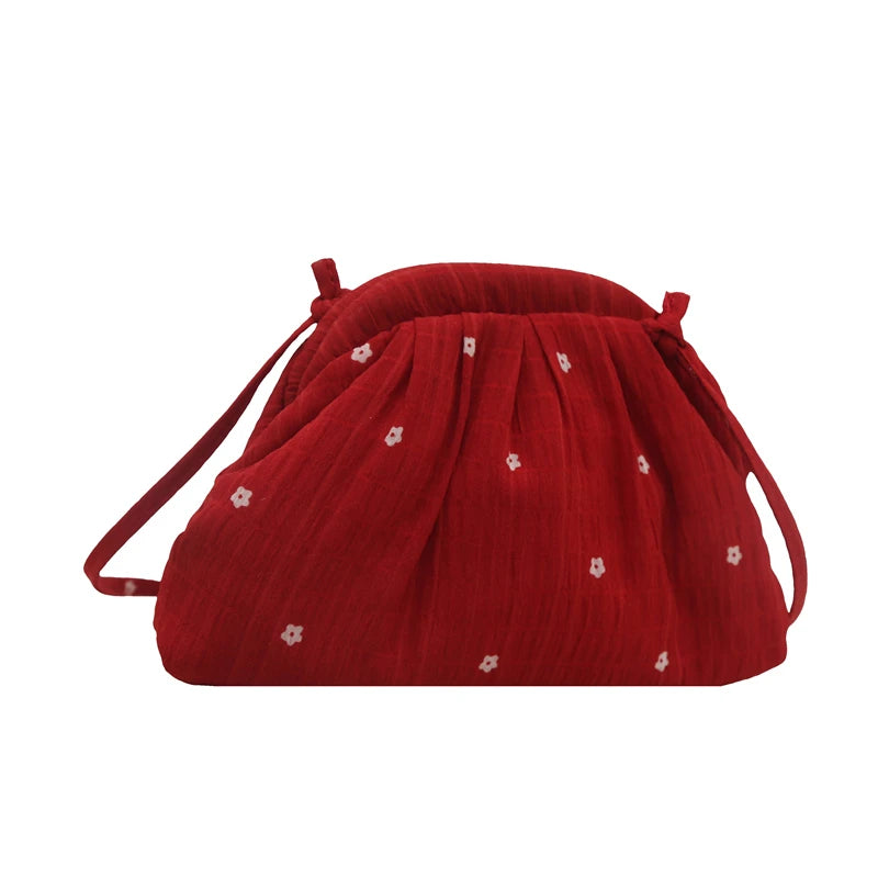 Flower Drawstring Crossbody Bag Sweet Korean Sle Fre Lazy Dot Print Single Shoulder Cloud Bag Summer 2025 Urban Simple Soft Bag