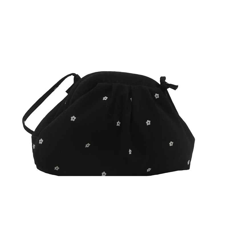 Flower Drawstring Crossbody Bag Sweet Korean Sle Fre Lazy Dot Print Single Shoulder Cloud Bag Summer 2025 Urban Simple Soft Bag