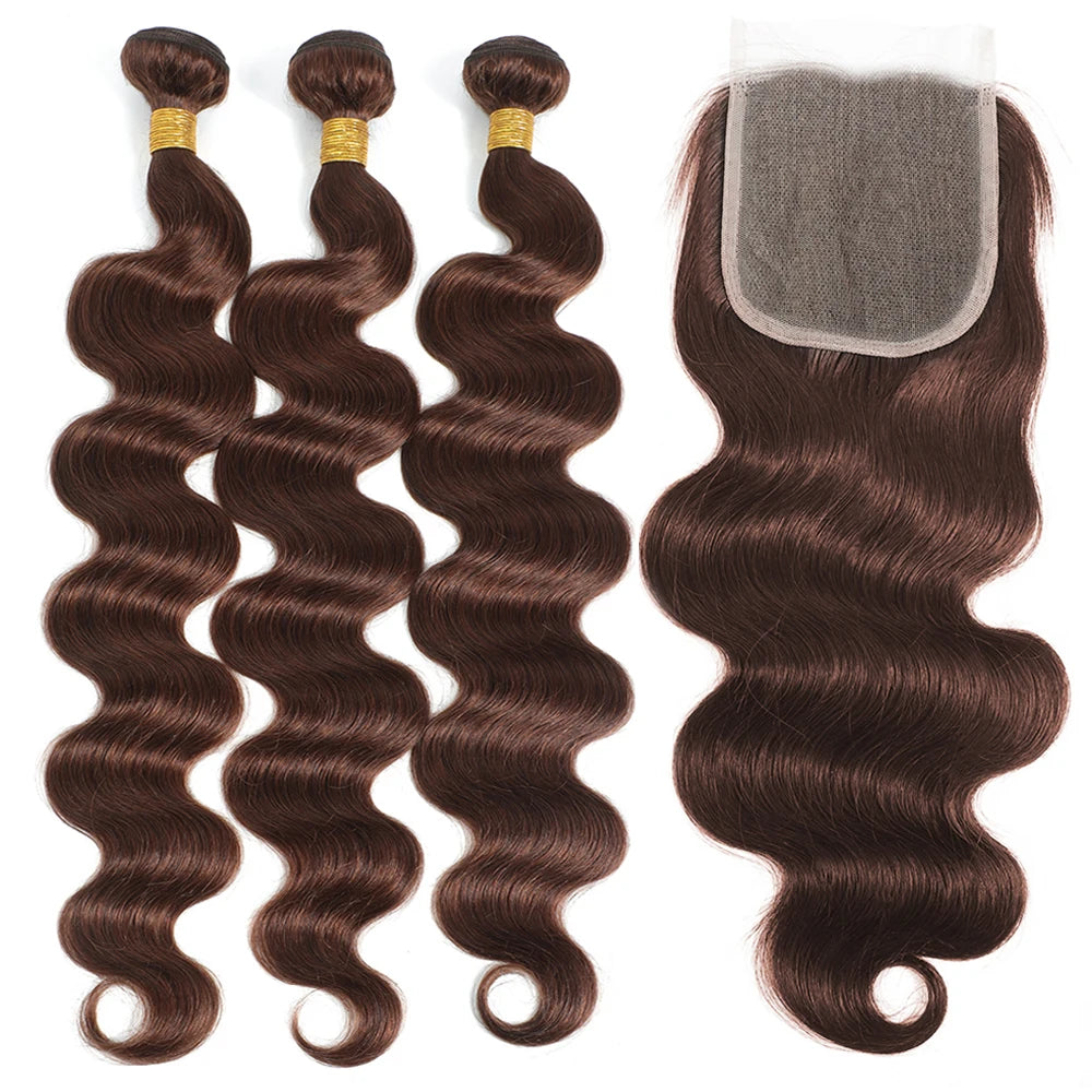 10A Brazilian Bundles with Closure Body Wave Bundles Human Hair With 4x4 Lace Closure Brown Blonde Colored 3/4 Bundles Hair Remy