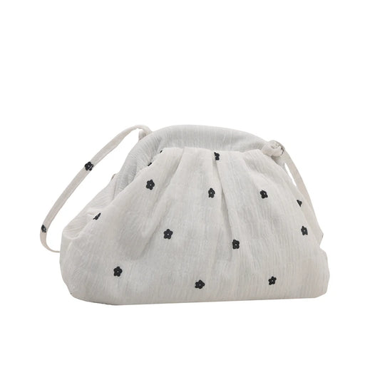 Flower Drawstring Crossbody Bag Sweet Korean Sle Fre Lazy Dot Print Single Shoulder Cloud Bag Summer 2025 Urban Simple Soft Bag