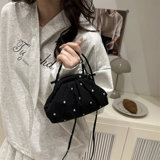 Flower Drawstring Crossbody Bag Sweet Korean Sle Fre Lazy Dot Print Single Shoulder Cloud Bag Summer 2025 Urban Simple Soft Bag