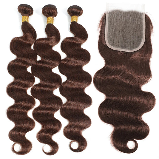 10A Brazilian Bundles with Closure Body Wave Bundles Human Hair With 4x4 Lace Closure Brown Blonde Colored 3/4 Bundles Hair Remy
